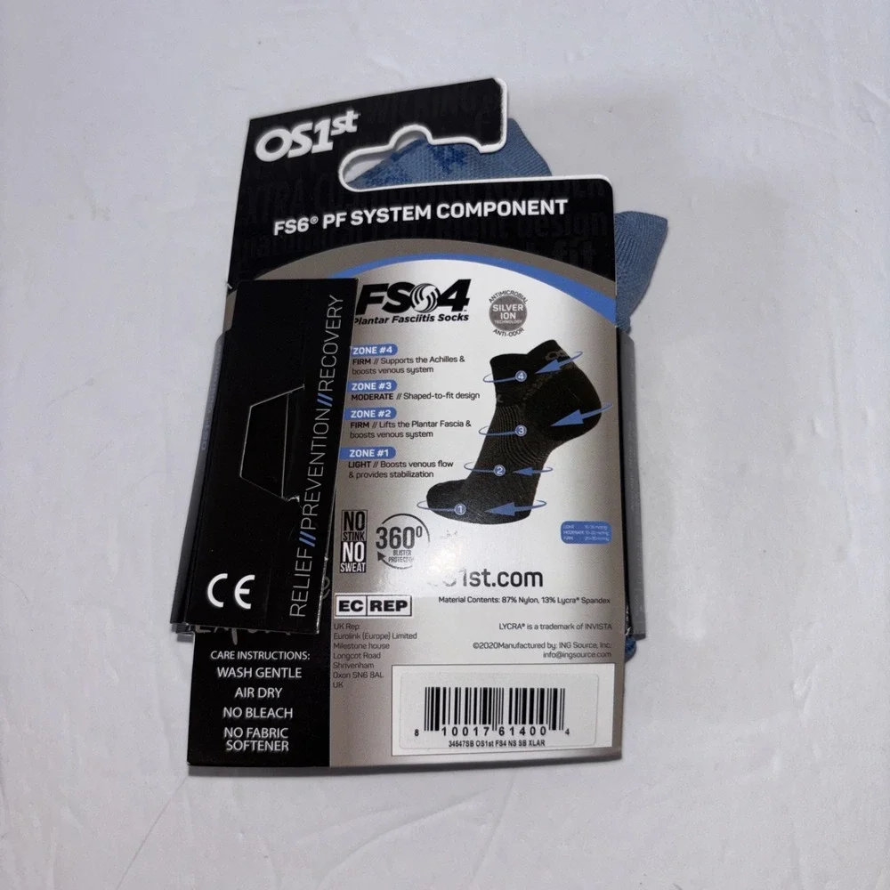 OS1st FS4 Plantar Fasciitis Compression Socks No Show Size XL  Anti-Odor Blue